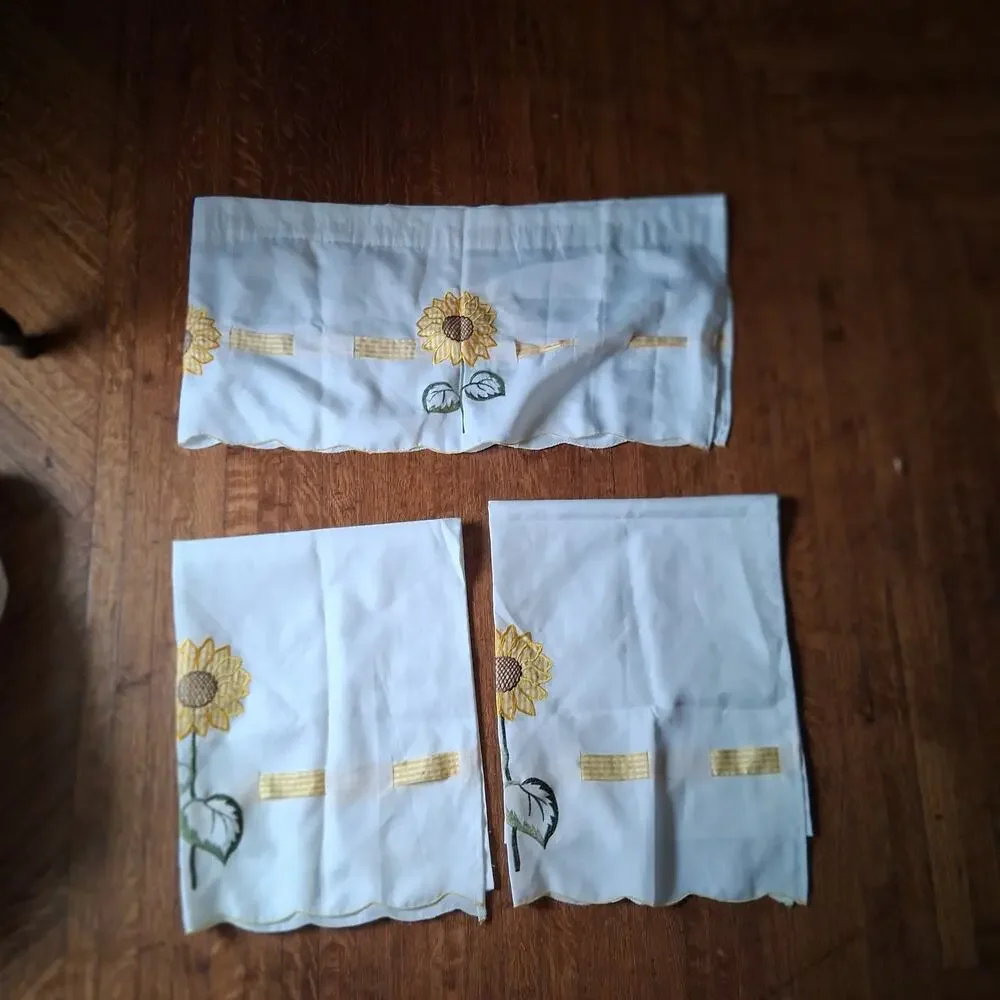 vintage sunflower curtains 3 pieces valance cafe curtains white yellow gingham